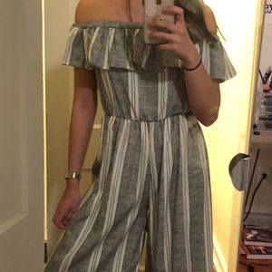 Missguided striped off the shoulder jumpsuit